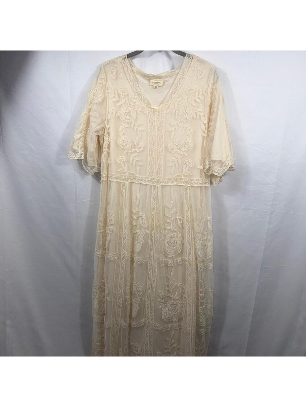 Orange Creek Los Angeles Women’s Embroidered Mesh Midi Dress Size S/M Cream Boho